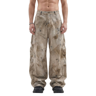 Muddy Wash Denim Texture Loose-Fit Jeans