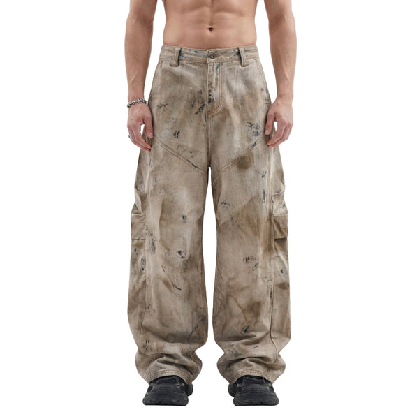 Muddy Wash Denim Texture Loose-Fit Jeans