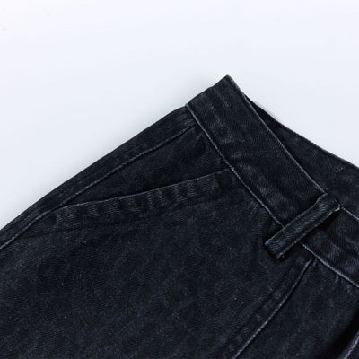 Vintage Washed Leopard Print Relaxed Wide Jeans