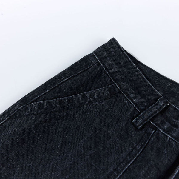 Vintage Washed Leopard Print Relaxed Wide Jeans