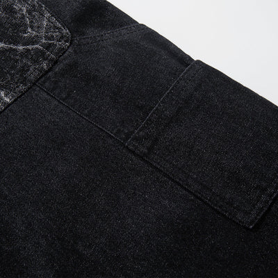 Marble Pattern Panels Black Wide Leg Painter Pants