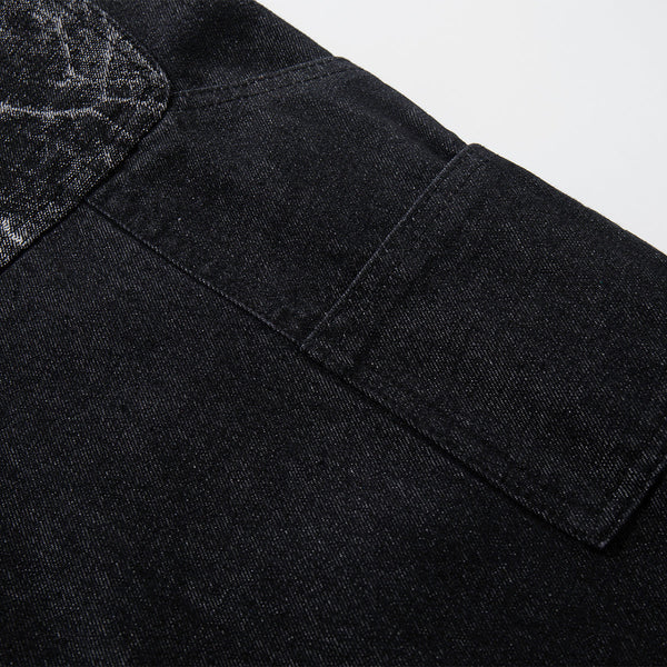 Marble Pattern Panels Black Wide Leg Painter Pants