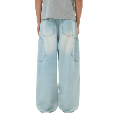 Light Wash Utility Cargo Pocket Wide Leg Jeans