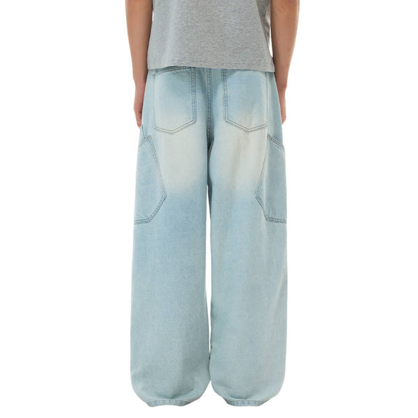 Light Wash Utility Cargo Pocket Wide Leg Jeans