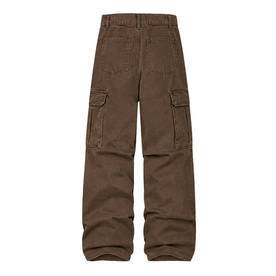 American Workwear Relaxed Solid Patchwork Wide-Leg Utility Cargo Pants