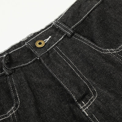 Flame Print Black Wide Leg Denim Shorts