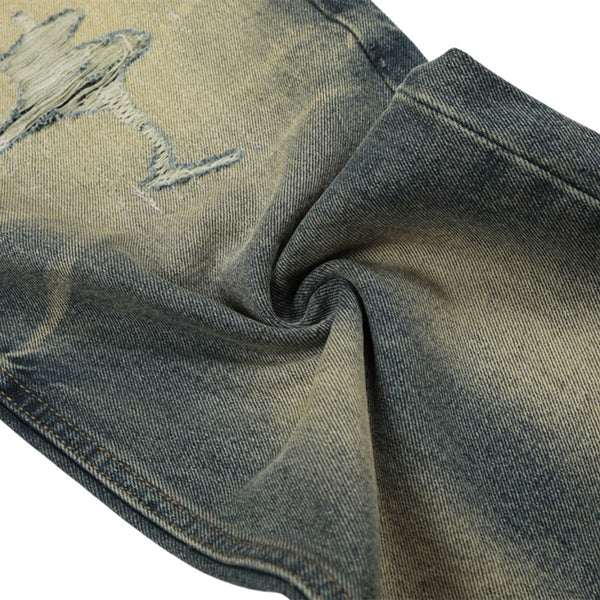Men's Washed Distressed Denim Loose Vintage Street Pants Mud Dye Holes