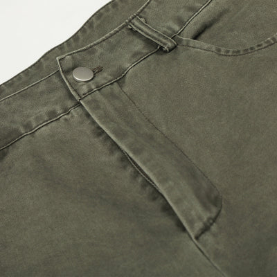 Olive Wide Leg Pants Star Cross Embroidery Details