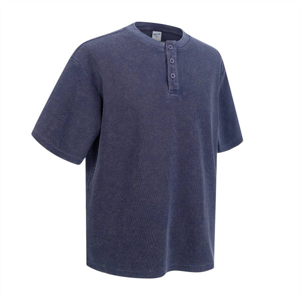 Casual Waffle Fabric Button Neck T-Shirt