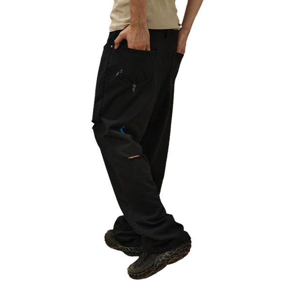 Paint Splatter Distressed Relaxed Baggy Cotton Pants
