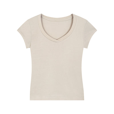 Solid-Color V-Neck Cotton T-Shirt 6.45oz
