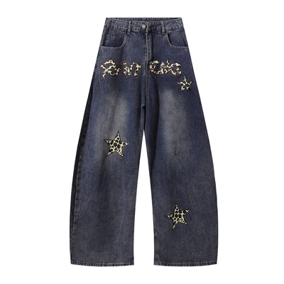 Leopard Star Patch Wide-Leg Denim Jeans