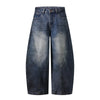 Faded Wash Panel Stitching Barrel-Leg Jeans