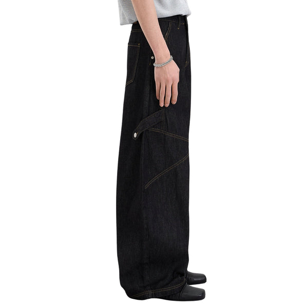 Washed Contrast-Stitch Baggy Relaxed Carpenter Denim Pants