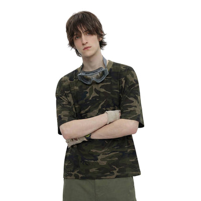 Vintage Camo Burnout Graphic Oversized Cotton Tee