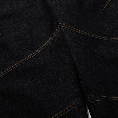 Wide Leg High Waisted Dark Denim Jeans Button Detail