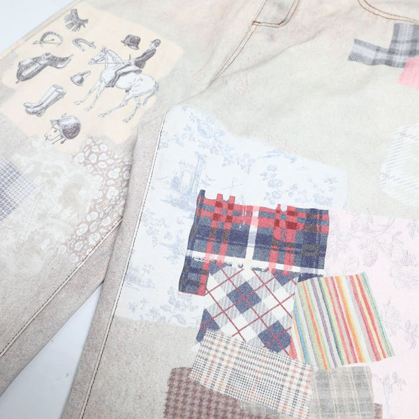 High Street Vintage-Inspired Patchwork Print Wide-Leg Jeans