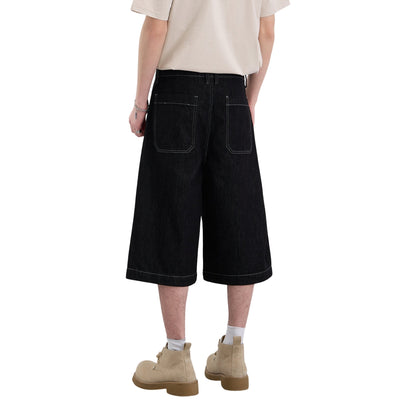 High-Waist A-Line Denim Cropped Shorts
