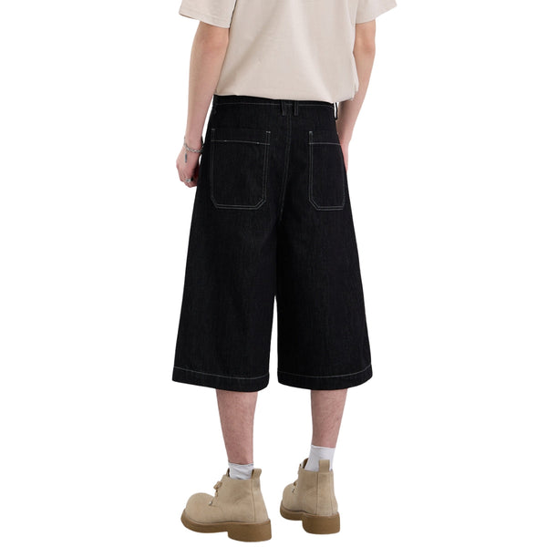 High-Waist A-Line Denim Cropped Shorts