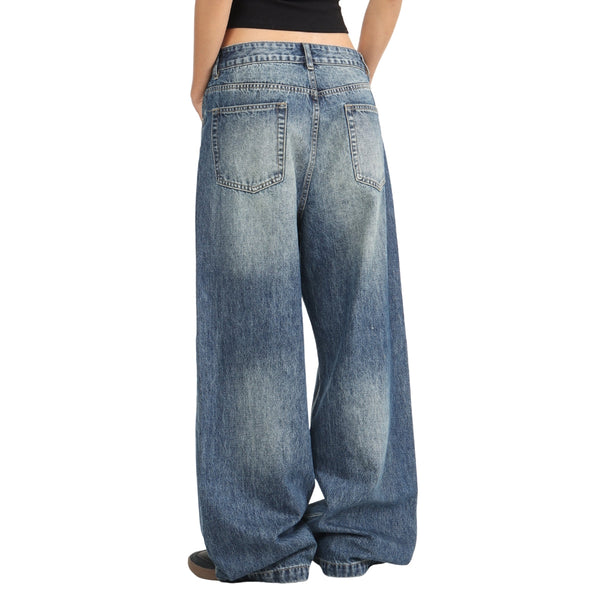 Vintage Blue Cat Whisker Studded Baggy Jeans