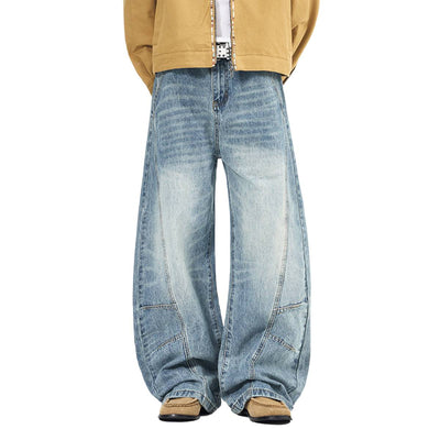 Vintage Washed High Waist Distressed Relaxed Straight Leg Denim Jeans