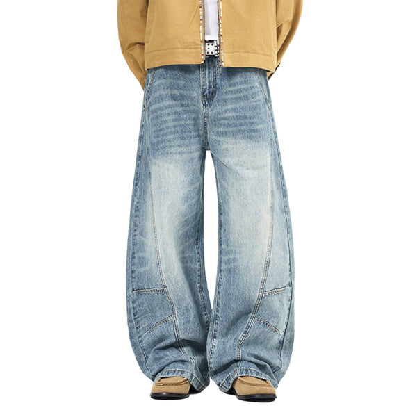Vintage Washed High Waist Distressed Relaxed Straight Leg Denim Jeans