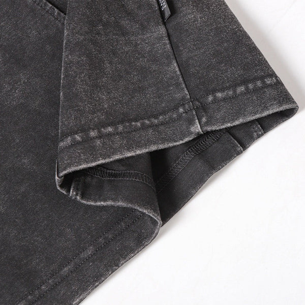 Vintage Washed Short Sleeve Textured Panel Design Tee