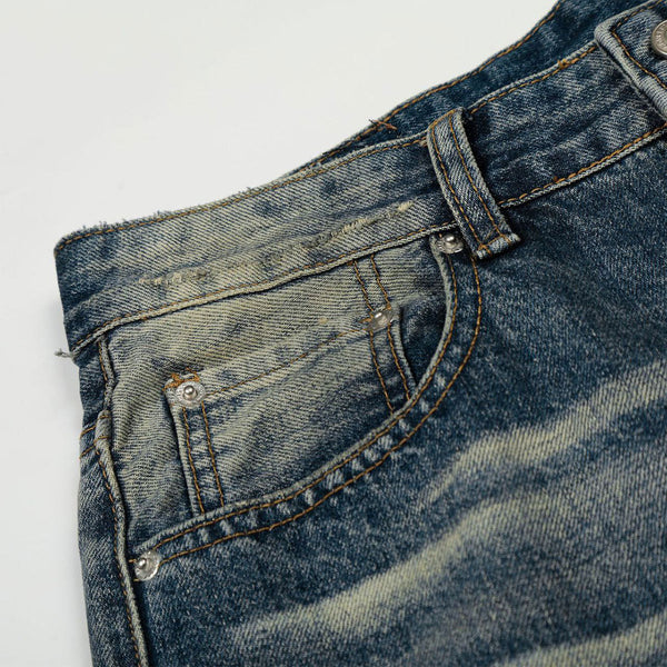 Vintage Dark Wash Faded Wide Denim