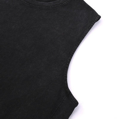 Black Washed Cotton Ripped Muscle Tank 8.25oz