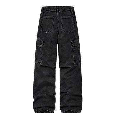 American Workwear Relaxed Solid Patchwork Wide-Leg Utility Cargo Pants