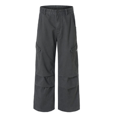 Vintage Workwear Wide-Leg Cargo Pants Multi Pocket Washed