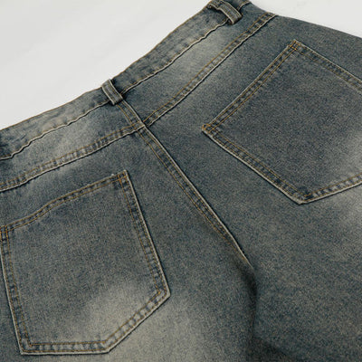 Studded Cross Detail Vintage Washed Wide Leg Denim