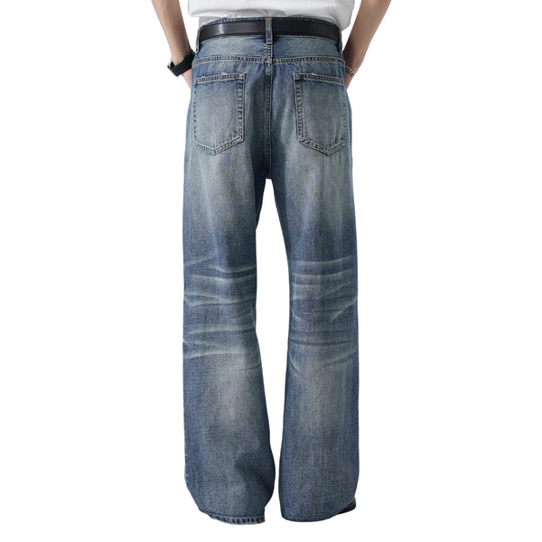 Vintage Washed Crease Effect Wide Leg Baggy Denim Jeans