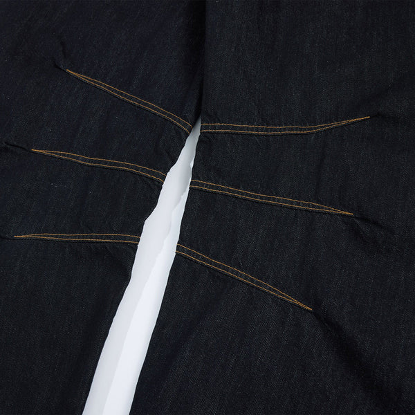 Premium Raw Denim Panel Stitch Wide-Leg Jeans