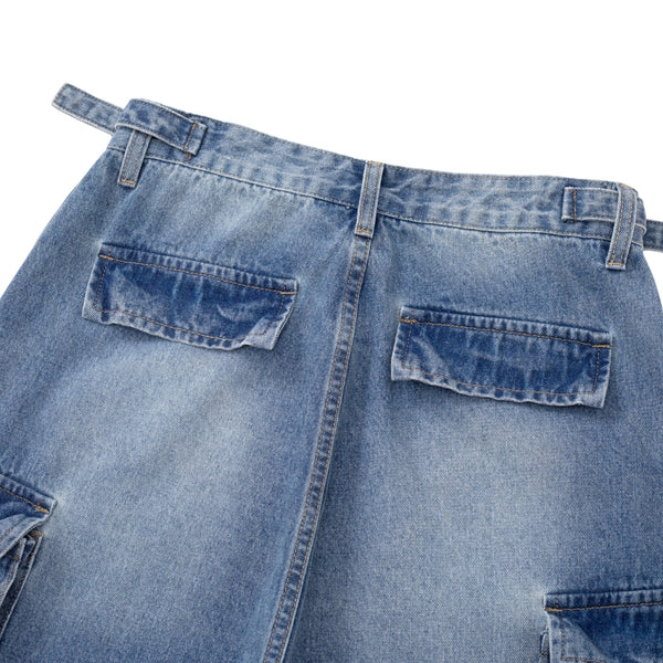 Pleated Vintage Wash Denim Baggy Jeans