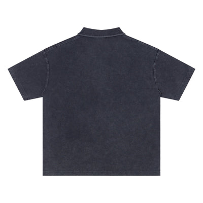 Retro Distressed Waffle Vintage Wash Polo T-Shirt