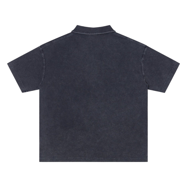 Retro Distressed Waffle Vintage Wash Polo T-Shirt