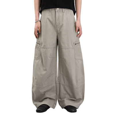 Washed Wrinkled Barrel with Zipper Pockets Cargo Pants
