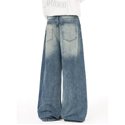 High Street Gradient Washed Whiskered Wide Leg Denim Jeans