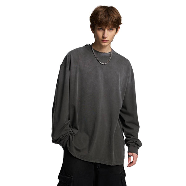Retro Raw Edge Relaxed Fit Pure Cotton Long-Sleeve Tee 275gsm