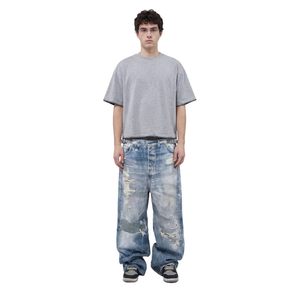 West Coast Double Waist Denim Texture Wide Leg Pants