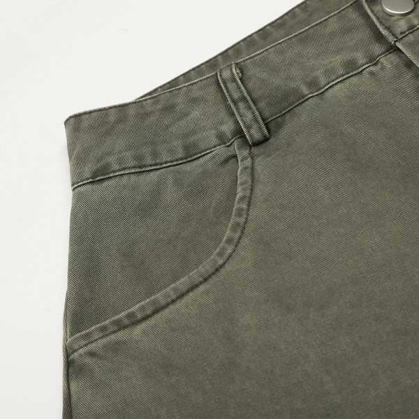 Olive Wide Leg Pants Star Cross Embroidery Details