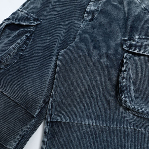 Washed Corduroy Deconstructed Relaxed Cargo Pants