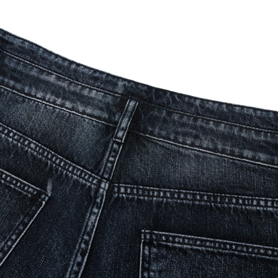 Double-Button Whiskered Wide-Leg Denim Shorts