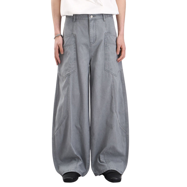 Vintage Washed Baggy Curved-Leg Cargo Pants