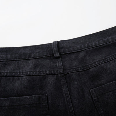 Black Wide Leg Jeans Snake Print Faded Detailing