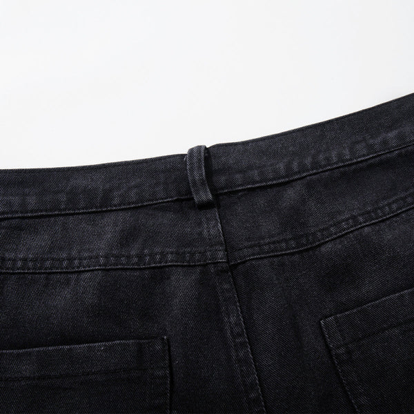 Black Wide Leg Jeans Snake Print Faded Detailing