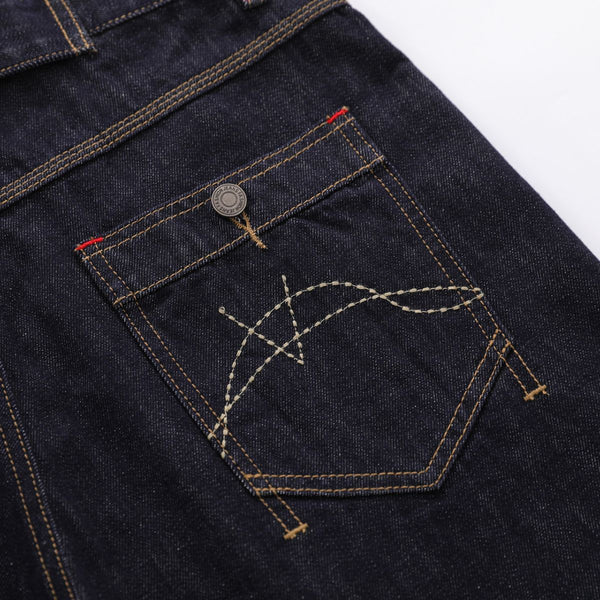 Deconstructed Embroidered Raw Denim Bermuda Shorts