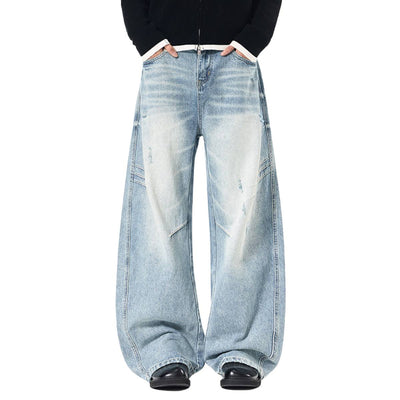 Washed Whiskered Balloon Fit Denim Jeans