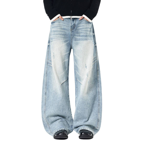 Washed Whiskered Balloon Fit Denim Jeans